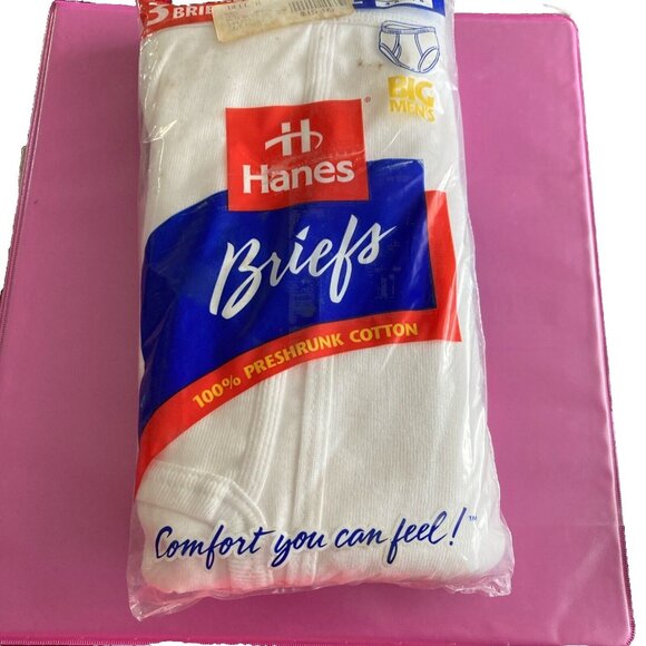 Vintage Mens HANES White Briefs Underwear 2X 46-48 USA Pre Shrunk Cotton - Picture 1 of 5